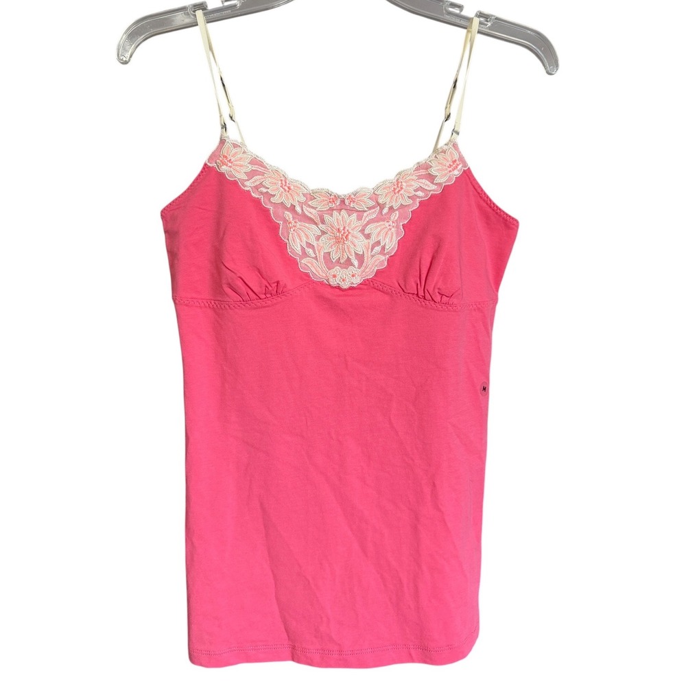 American Eagle Pink Lace Trim Cami Top Floral Embroidery M Coquette Twee NWOT